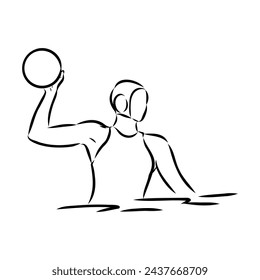 stylized sketch of water polo illustration of a water polo player throwing ball set