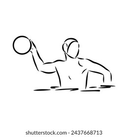 stylized sketch of water polo illustration of a water polo player throwing ball set