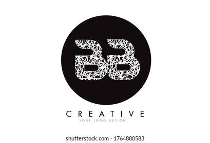 Stylized Sketched BB Letters with white lines pattern design logo. Connections Effect Vector Illustration. Technology Connection Concept.