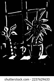 A stylized sketchy flowers on window.
2d drawing