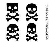 Stylized skull and bones doodles, different shapes. Simple vector illustration set.