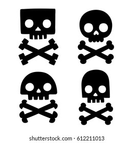 Stylized skull and bones doodles, different shapes. Simple vector illustration set.