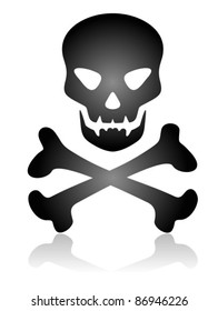 Stylized skull and bones silhouette isolated on a white background.