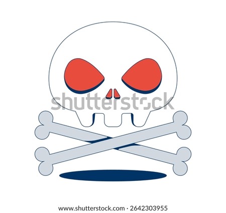 Stylized skull and crossbones with eye sockets 2D cartoon object. Danger, cyber threat, digital piracy. Cybersecurity malware isolated element flat vector clip art on white. Spot illustration