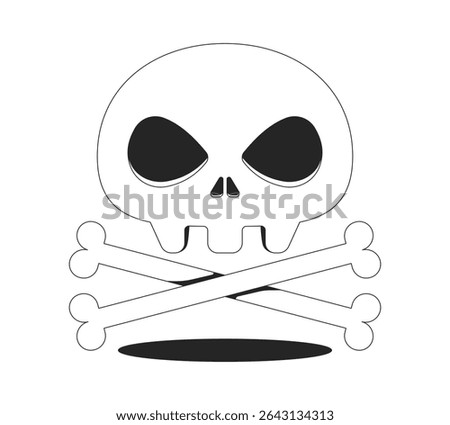 Stylized skull and crossbones with eye sockets 2D line object. Danger, cyber threat, digital piracy. Cybersecurity malware isolated clipart vector ink outline item. Monochrome spot illustration