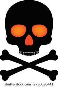 A stylized skull and crossbones illustration featuring glowing orange eyes and a red nose, designed for a spooky Halloween or horror theme. Traditionally a symbol of danger, poison, and death, this artistic variation is commonly used in decorations, apparel, posters, decals, and graphic design projects to create a bold, eerie visual impact.