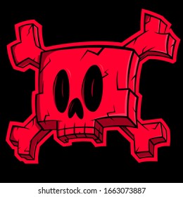 Stylized skull and crossbones vector illustration on black background