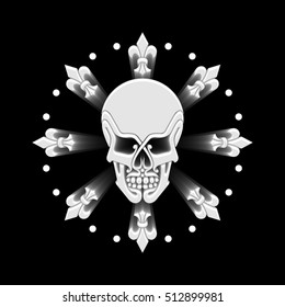 stylized skull in a decorative circle