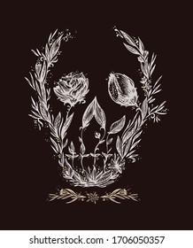 stylized skull design with flowers