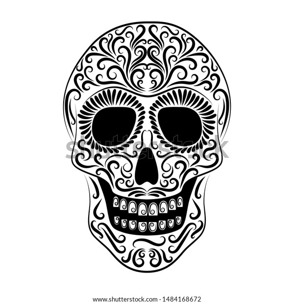 Stylized Skull Drawn Black Line Ornament Stock Vector (Royalty Free ...