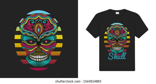 Stylized skull  in ethnic wallpaper vector