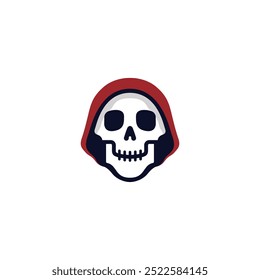 A stylized skull with a hood, representing themes of mortality. Logo, vector, emblem, label, badge. template