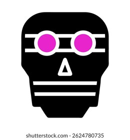 Icono de calavera estilizada con Elementos geométricos y diseño de reflejos rosas vibrantes