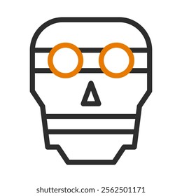 Stylized Skull Icon with Orange Eyes. Concept of Halloween, danger, and death.