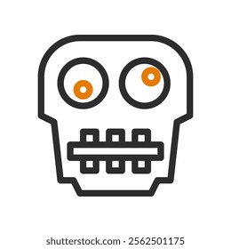 Stylized skull icon with orange eyes. Concept of Halloween, danger, and death.