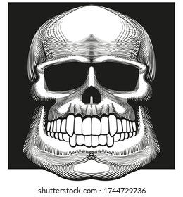 Stylized skull with a large jaw. Black and white drawing. Avatar