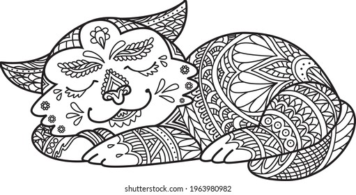 Stylized Sleeping Cat Zentangle Art