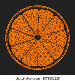 Stylized Slice of Orange. Vector Citrus Fruit Icon. The Flesh of Orange in Hipster Style. Orange, Grapefruit, Lemon, Lime. Delicious Citrus Fruit for Design, Template, Illustration, Advertizing, Card.