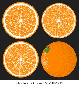 Stylized Slice of Orange. Vector Citrus Fruit Icons. Delicious Juicy Fruit for Design, Template, Illustration, Advertizing, Card, Banner. The Flesh of Orange in Hipster Style.