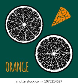 Stylized Slice of Orange. Vector Citrus Fruit Icon. The Flesh of Orange in Hipster Style. Orange, Grapefruit, Lemon, Lime. Delicious Citrus Fruit for Design, Template, Illustration, Advertizing, Card.
