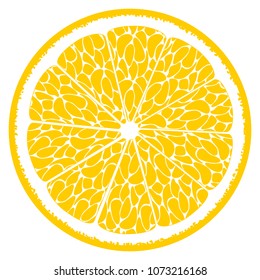 Stylized Slice of Orange. Vector Citrus Fruit Icon. The Flesh of Orange in Hipster Style. Orange, Grapefruit, Lemon, Lime. Delicious Citrus Fruit for Design, Template, Illustration, Advertizing, Card.