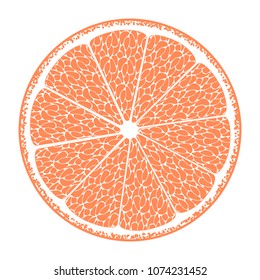 Stylized Slice of Orange. Vector Citrus Fruit Icon. The Flesh of Orange in Hipster Style. Delicious Citrus Fruit for Design, Template, Illustration, Advertizing, Card.