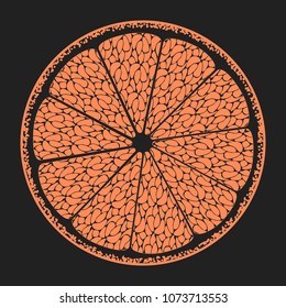 Stylized Slice of Orange. Vector Icon. The Flesh of Orange in Hipster Style. Delicious Citrus Fruit for Design, Template, Illustration, Advertizing, Card.