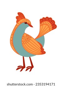Stylized small cartoon bird with orange pattern cute animal design vector illustration isolated on white background