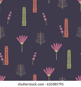 Stylized small flowers and plant elements. Vector seamless pattern for design and decoration of textiles, surfaces, wallpapers, covers, wrapping paper and web design