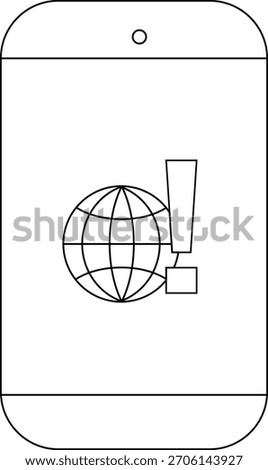 A stylized smartphone displays a globe and an exclamation point symbolizing an internet connection error