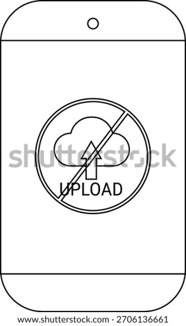 A stylized smartphone displays a no upload symbol a cloud with upward arrow crossed out