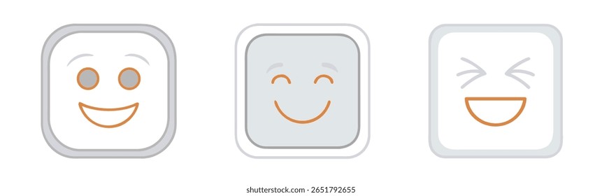  ícones emojis de rosto sorridente estilizado neutro, feliz e rindo 