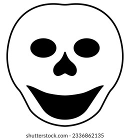 Stylized smiling human skull. Black and white silhouette. Funny Halloween symbol.