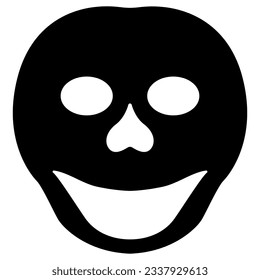 Stylized smiling human skull. Black and white silhouette. Funny Halloween symbol.