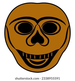 Stylized smiling human skull. Halloween design. Black and orange silhouette on white background. Isolated vector illustration.