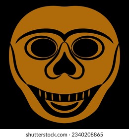 Stylized smiling human skull. Halloween design. Black and orange silhouette. Isolated vector illustration.