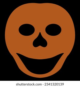 Stylized smiling human skull. Halloween design. Black and orange silhouette.