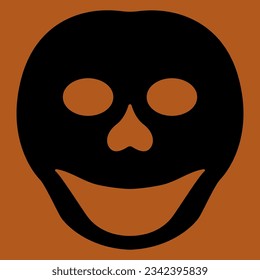 Stylized smiling human skull. Halloween design. Black and orange silhouette. Isolated vector illustration.