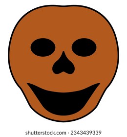 Stylized smiling human skull. Halloween design. Black and orange silhouette. Isolated vector illustration on white background.