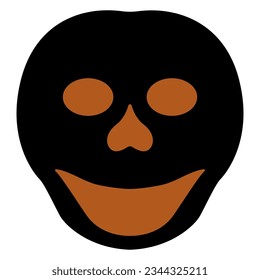 Stylized smiling human skull. Halloween design. Black and orange silhouette on white background. Isolated vector illustration.