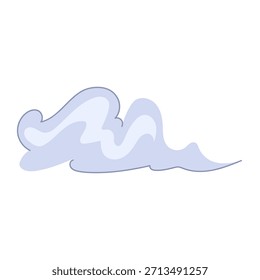 Nube estilizada de humo o niebla que ilustra la acción rápida, la velocidad y el movimiento dinámico, útil para conceptos abstractos de velocidad, vapor o flujo de aire sobre un fondo blanco