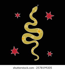 Stylized Snake Design Featuring Stars Set Against a Black Background for Artistic Appeal