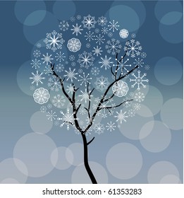 Árbol de nieve estilizado con copos de nieve