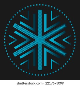 stylized snowflake in a blue gradient on a black background