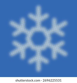 Stylized snowflake, halftone dots, fading dot effect, winter background design, vector illustration