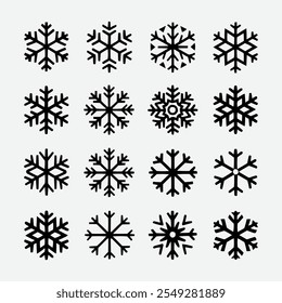 Stilisierte Schneeflocke Icons Illustrationssatz mit Weihnachtsmotiven Winterelemente und geometrische Designs in einem modernen und einzigartigen Icons festlichen Stil
