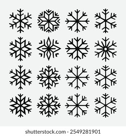 Estilizado floco de neve ícones ilustração conjunto com motivos de Natal elementos de inverno e desenhos geométricos em um estilo festivo ícones modernos e exclusivos