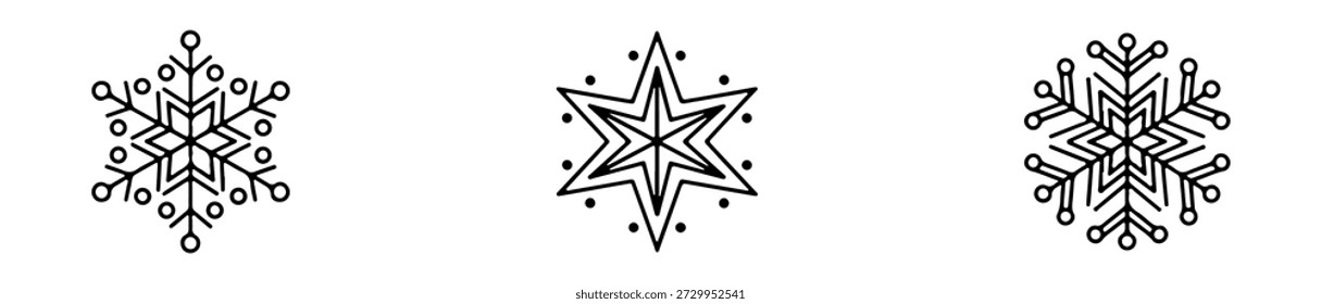 Stilisierte Schneeflocken-Ikonen für den Winter und festliches Design.