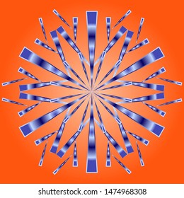 Stylized snowflake on an orange background. Logo for the winter theme. Snow icon for christmas, new year design.