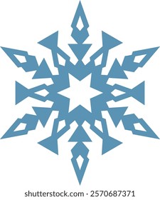Stylized snowflake with sharp edges and a central star shape, evoking a winter atmosphere of cold and ice, perfect for Christmas and holiday projects